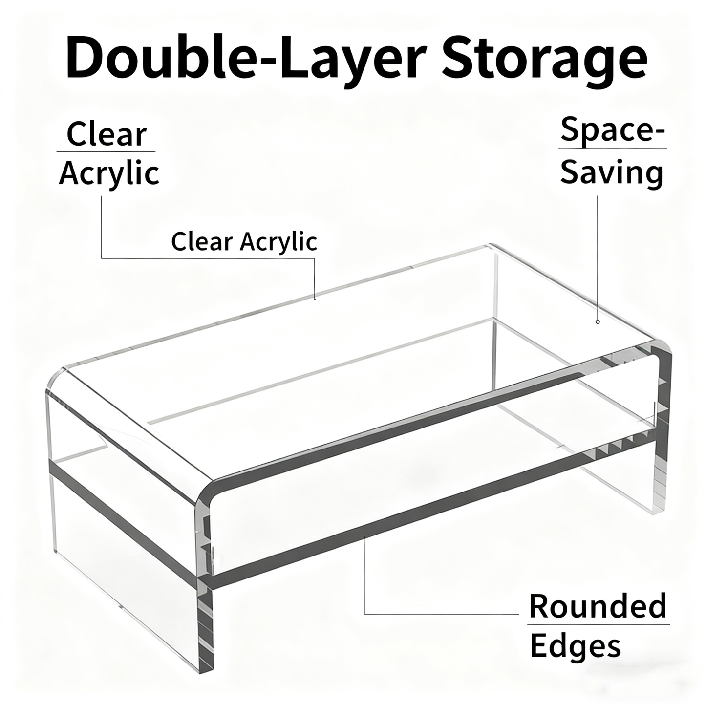 Acrylic Clear Monitor Stand Riser 2 Tier, 5.12" High Computer Shelf Organizer for Laptop, PC, Printer, and Media Storage Desk Organizer Shelf