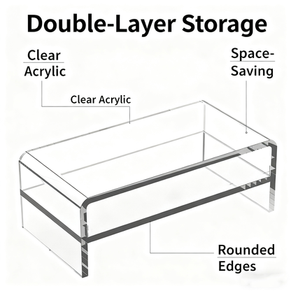 Acrylic Clear Monitor Stand Riser 2 Tier, 5.12" High Computer Shelf Organizer for Laptop, PC, Printer, and Media Storage Desk Organizer Shelf