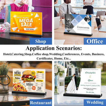 Acrylic Sign Holder 11 x 8.5 Inches Horizontal ,6 Pack T-Shaped Clear Double-Sided Plastic Table Picture Frames Display Holder,Document Menu Stands Desktop Holders for Restaurant Signs,Office, Store-Landscape