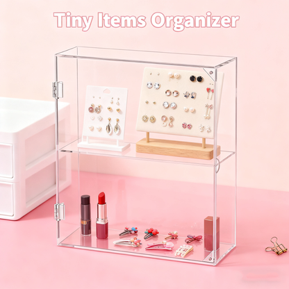 Acrylic Display Case 2 Tiers, Clear Display Case for Funko Pop Figures, Wall Mounted or Desktop Dustproof Display Cabinet Box for Collectibles,Rock,Crystals,Mini Toys,Decorative Crystals