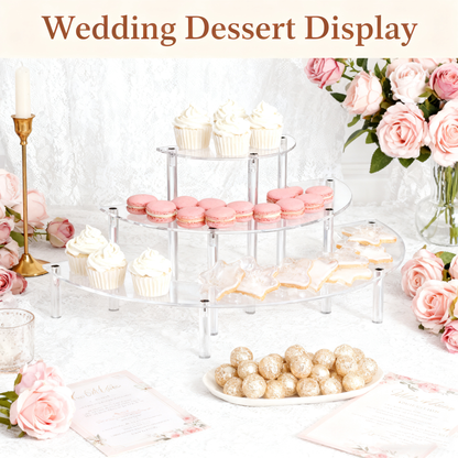 Acrylic Display Risers 3 Tier 2 PACK Clear Cupcake Stand Risers, Perfume Stand Organizer, Half Moon Dessert Stand, HENABLE Shelf Risers for Display Stands for Food, Amiibo Funko POP Figure，Collectibles