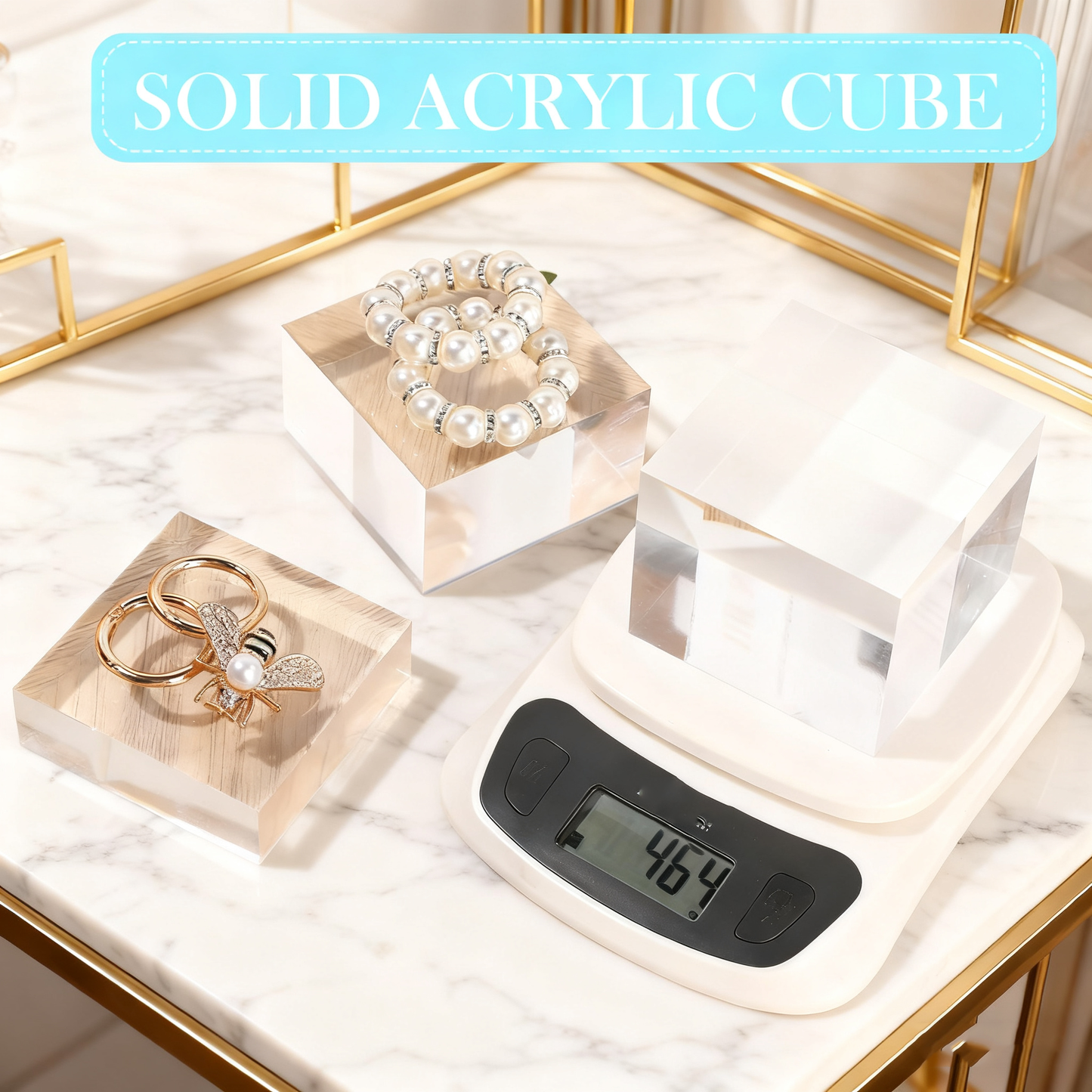 3 Size Acrylic Risers Stands Display Block Clear Crystal Polished Acrylic Cube Solid Display Pedestal Stand Square for Small Jewelry Perfume Photography Collection Food Doll Wedding Christmas