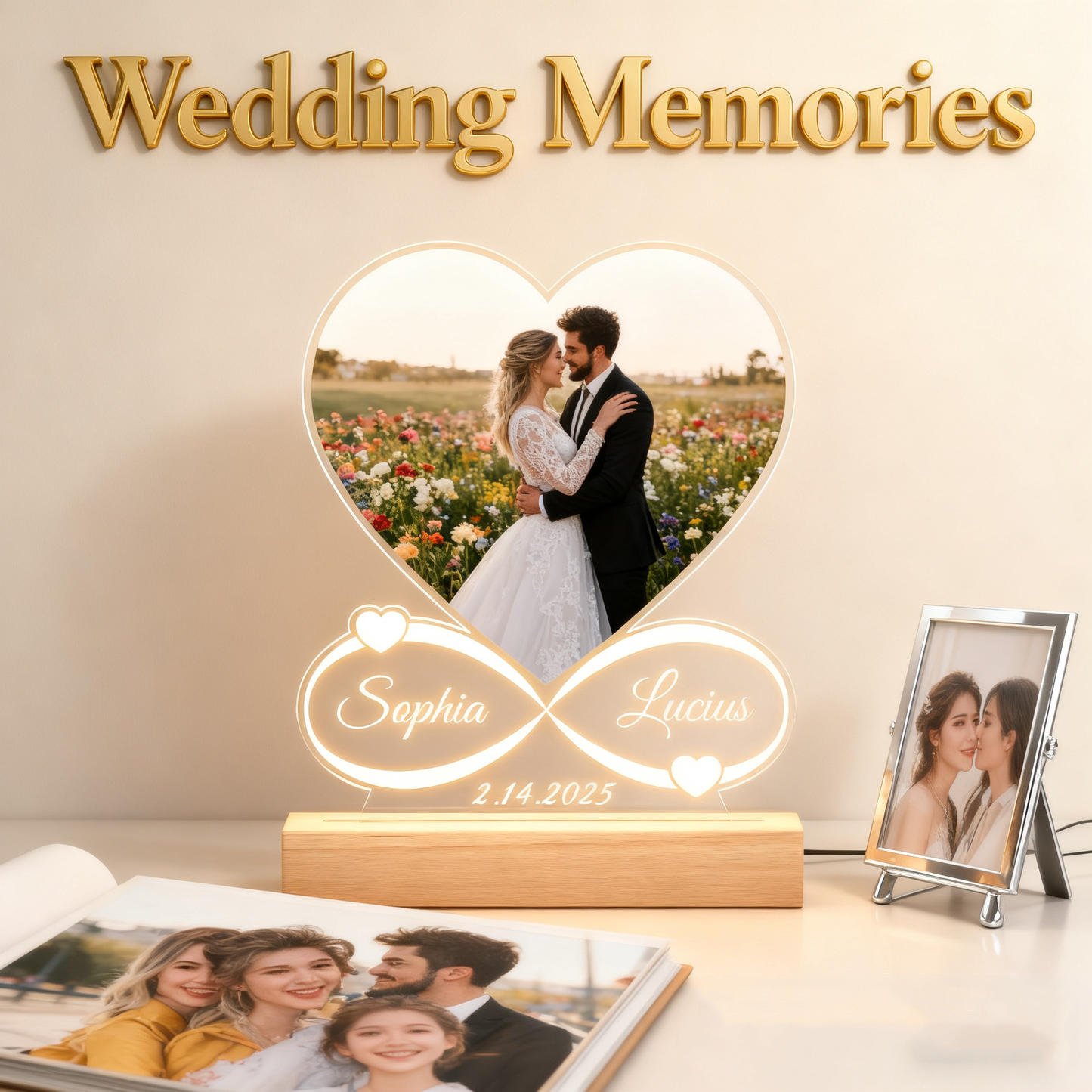 Custom Picture Frames with Photo, Personalized Photo Frame with LED Night Light, Text, Unique Gift for Couple, Girlfriend, Boyfriend, Women or Men, Perfect for Anniversary, Christmas & BirthdayBoyfriend Couple