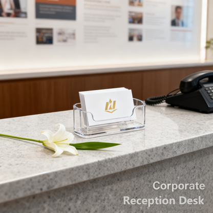 Acrylic Business Card Holder for Desk, Clear Plastic Business Cards Display Holders Stand, Fits 30-50 Business Cards，Sleek Clear Plastic Card Rack for Office, Reception, or Trade Show