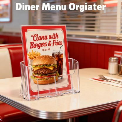 Acrylic Brochure Holder 8.5 x 11”，2 Pack Clear Flyer Display Stand for Desk or Wall Mount, Plastic Literature Holder for Trifold Brochures, Magazines, Menus, Pamphlets, Booklets, Documents