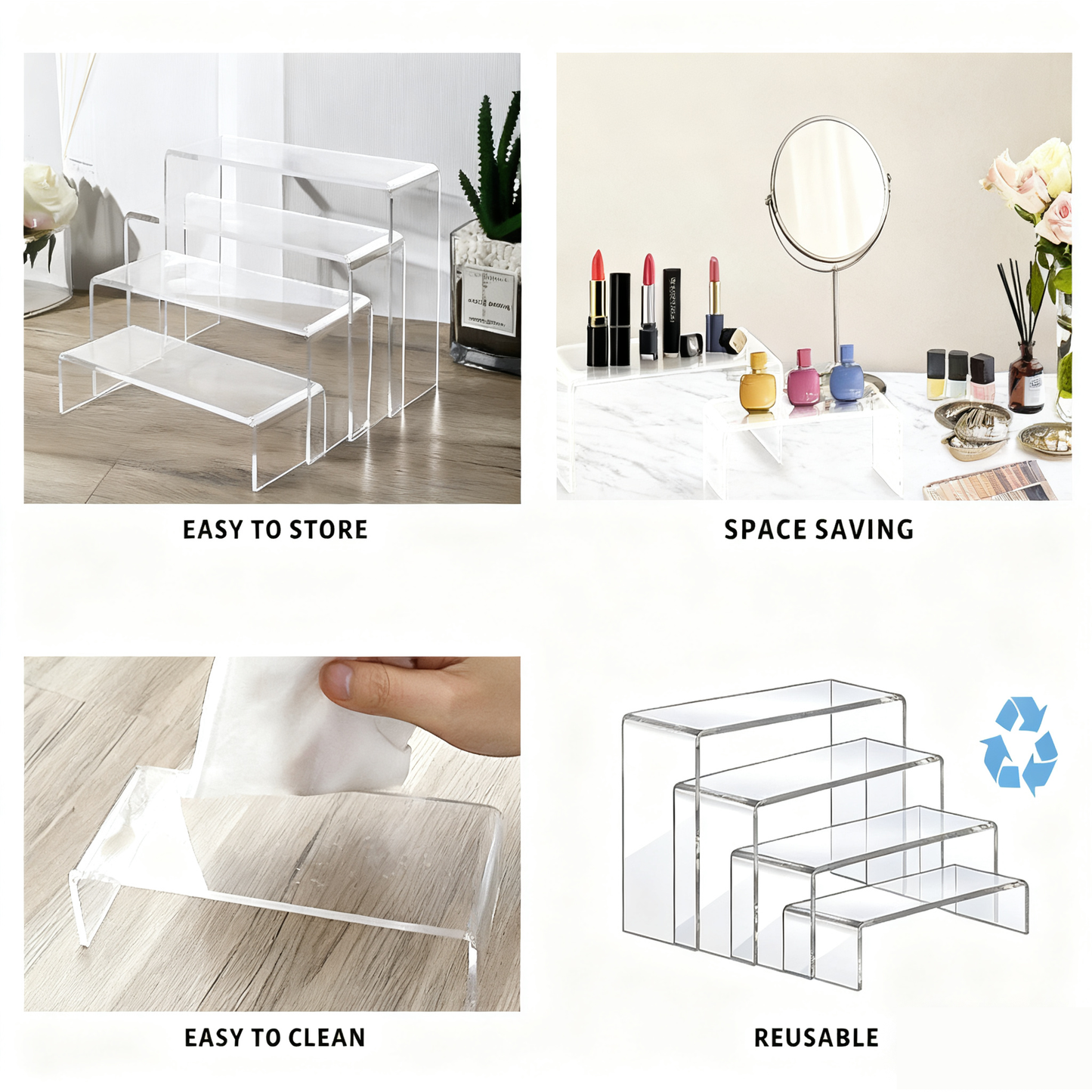 Acrylic Display Risers Set 8 Pcs 2 Set(7”L~8”L~9”L) Acrylic Display Set Rectangular Stands Shelf Clear Display Risers for Decor, Cake Shelves Retail Shoe Showcase，Perfume & Collectibles，Home Decoration