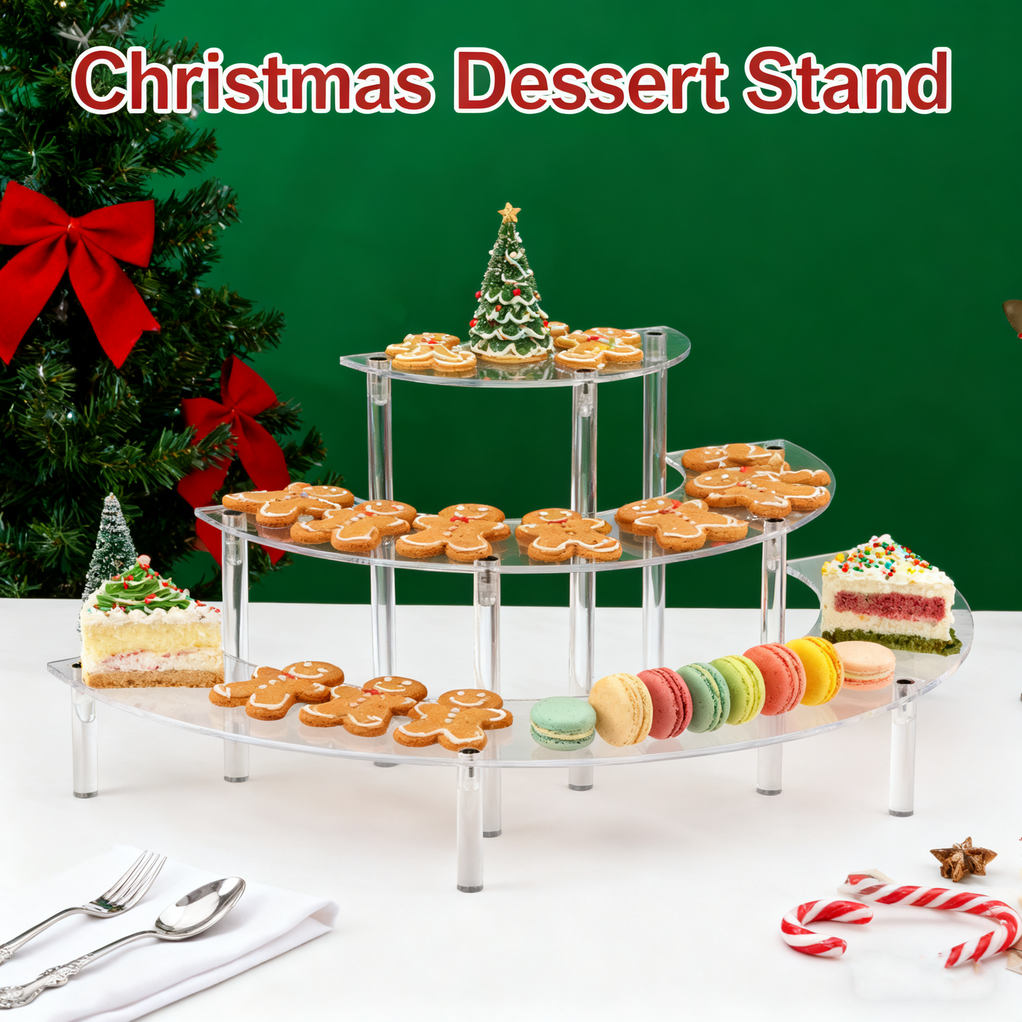 Acrylic Display Risers 3 Tier 2 PACK Clear Cupcake Stand Risers, Perfume Stand Organizer, Half Moon Dessert Stand, HENABLE Shelf Risers for Display Stands for Food, Amiibo Funko POP Figure，Collectibles