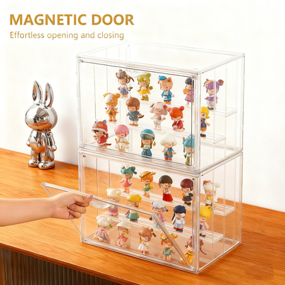 Acrylic Display Case for Collectibles 3 Layer 2Pcs Adjustable Figure Display Case with Magnetic Door Clear Stackable Display Box for Figures Showcase，Ideal for Blind Box Figures & Model Collectibles