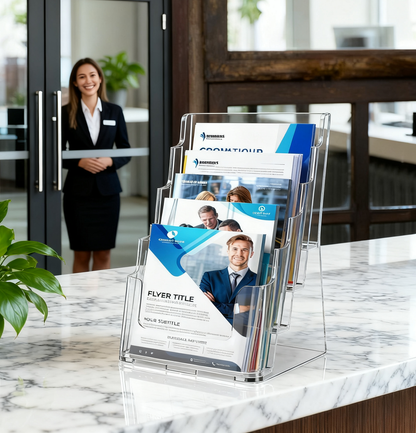 Acrylic Brochure Holder 8.5x11 inch, 1 Pack 4 Tier Clear Literature Organizer Stand with Removable Divider, Wall Mount or Countertop Display for 4 x 9 inch Magazines, Flyers, Pamphlets