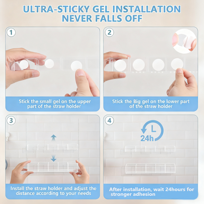 Acrylic Straw Holder for Countertop 9.5”，Clear Kitchen Organizer for Straws、Chopsticks、cutlery，Durable Plastic Dispenser for Home or Office，Small Kitchen Accessories Container, Ultra Sticky Cupboard Door Mounted