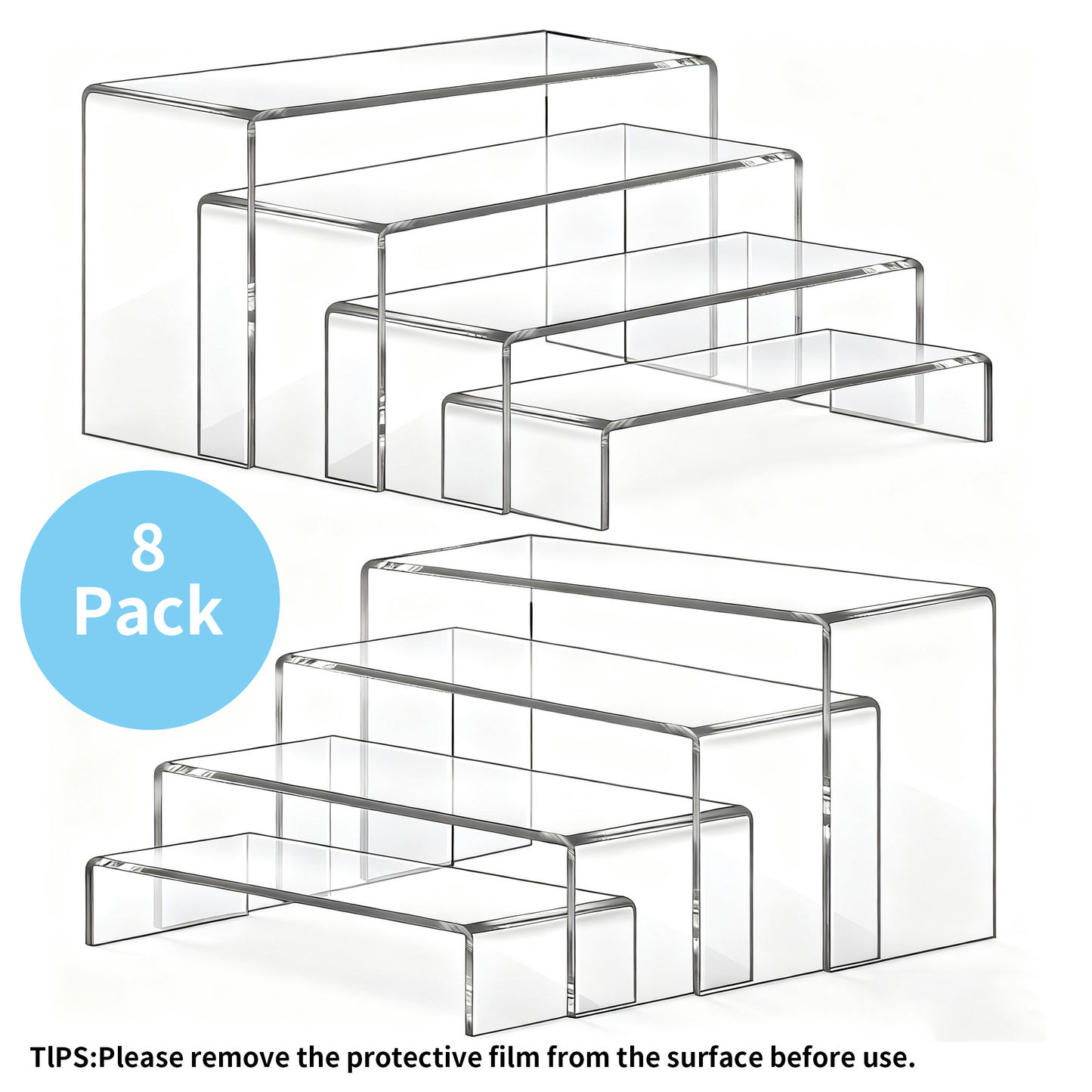 Acrylic Display Risers Set 8 Pcs 2 Set(7”L~8”L~9”L) Acrylic Display Set Rectangular Stands Shelf Clear Display Risers for Decor, Cake Shelves Retail Shoe Showcase，Perfume & Collectibles，Home Decoration