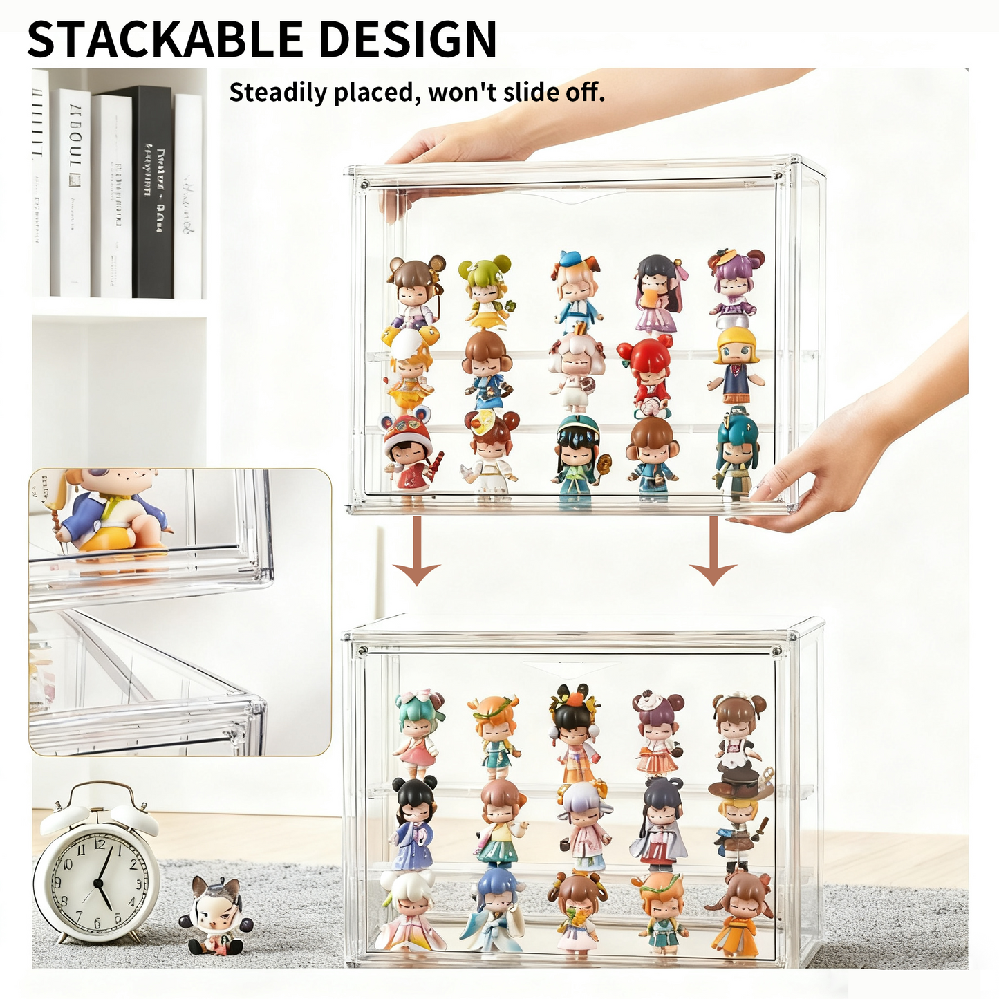 Acrylic Display Case for Collectibles 3 Layer 2Pcs Adjustable Figure Display Case with Magnetic Door Clear Stackable Display Box for Figures Showcase，Ideal for Blind Box Figures & Model Collectibles
