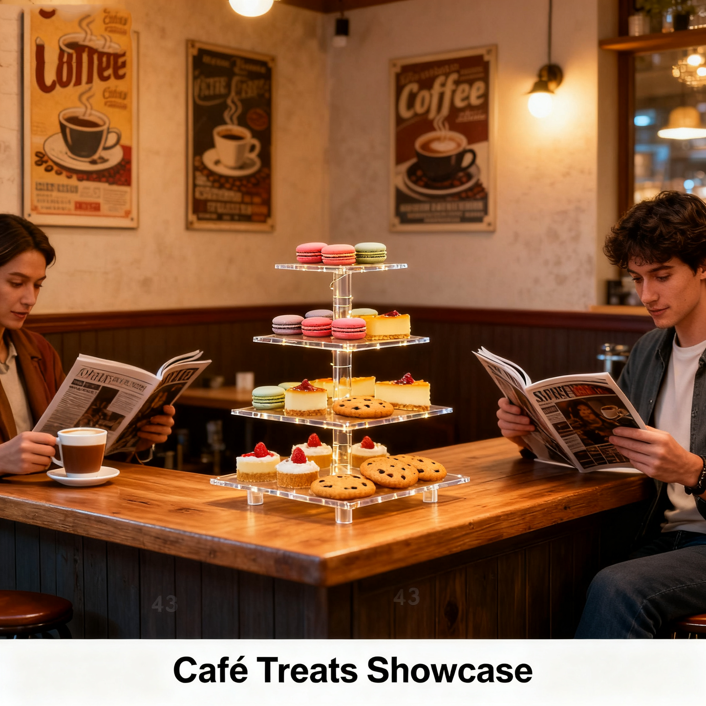 4 Tier Cupcake Acrylic Display Clear Stand Clearwith LED Light Premium Holder Dessert Tree Tower for Birthday ，Weddings, Parties Events，Afternoon Tea Gatherings ，Holiday Dessert Exhibition(Yellow Light)