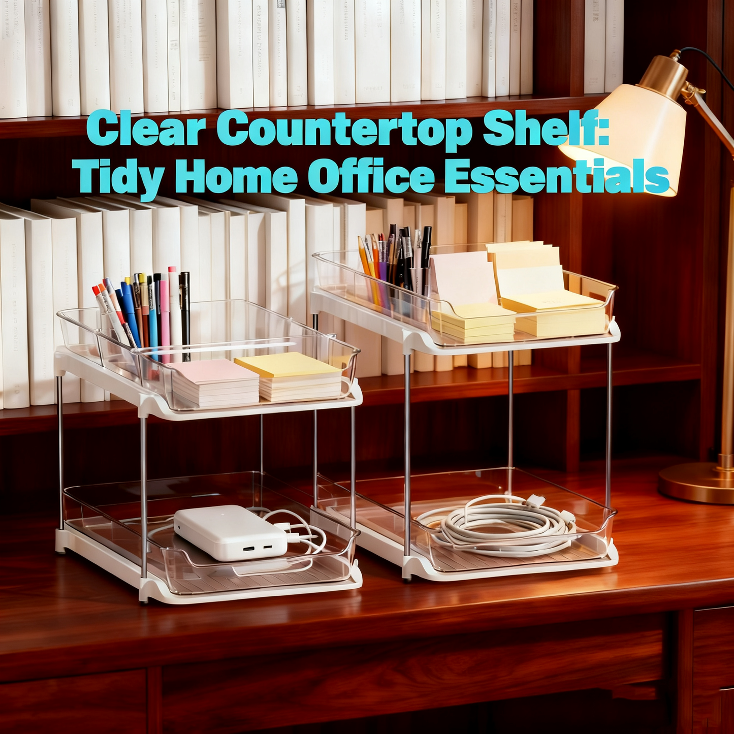 Acrylic Clear Stackable Countertop Organizer，2 Pack 2-Tier Multi-Purpose Cabinet & Vanity Storage Bin Set for Bathroom, Kitchen, Living Room & Office