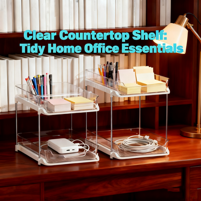 Acrylic Clear Stackable Countertop Organizer，2 Pack 2-Tier Multi-Purpose Cabinet & Vanity Storage Bin Set for Bathroom, Kitchen, Living Room & Office