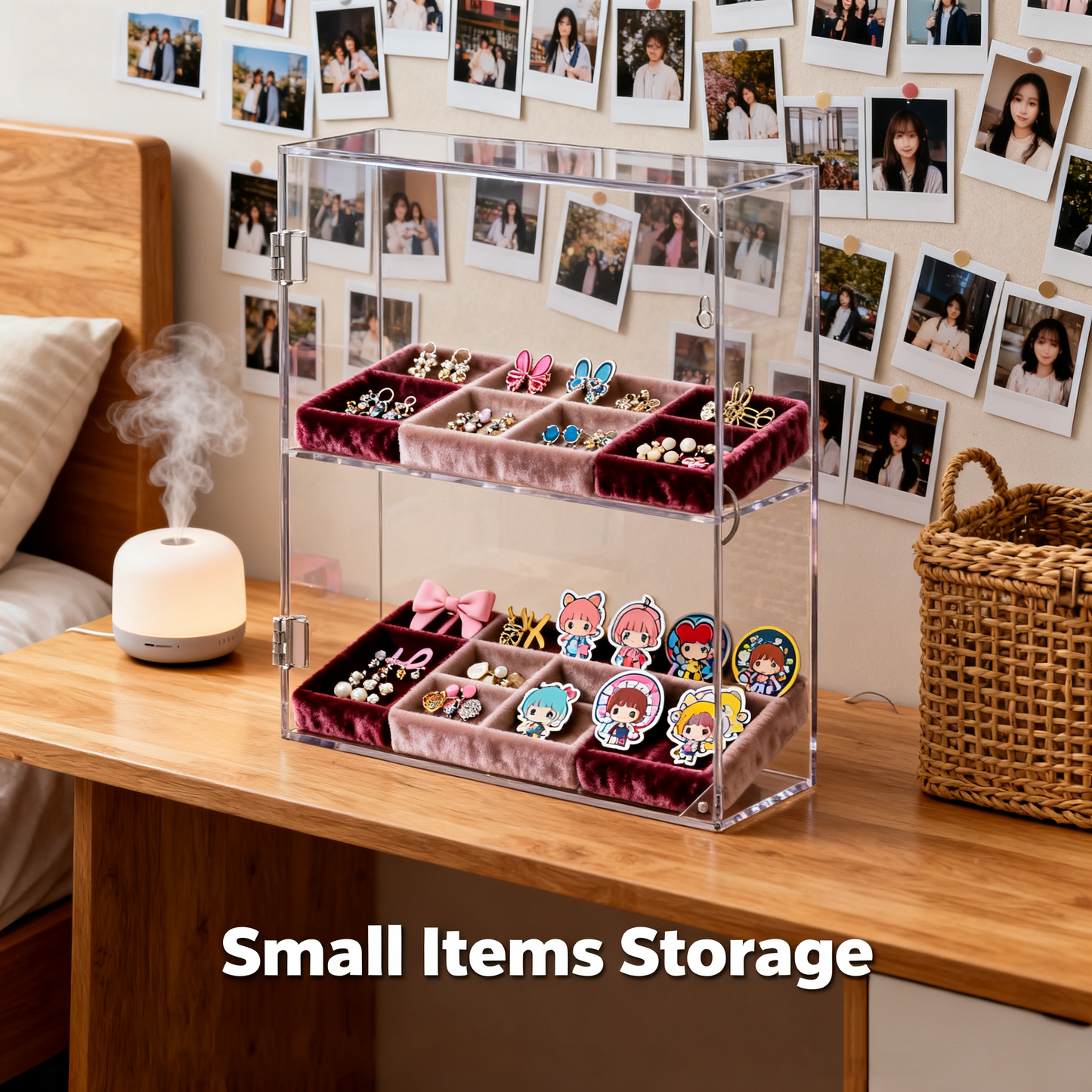 Acrylic Display Case 2 Tiers, Clear Display Case for Funko Pop Figures, Wall Mounted or Desktop Dustproof Display Cabinet Box for Collectibles,Rock,Crystals,Mini Toys,Decorative Crystals