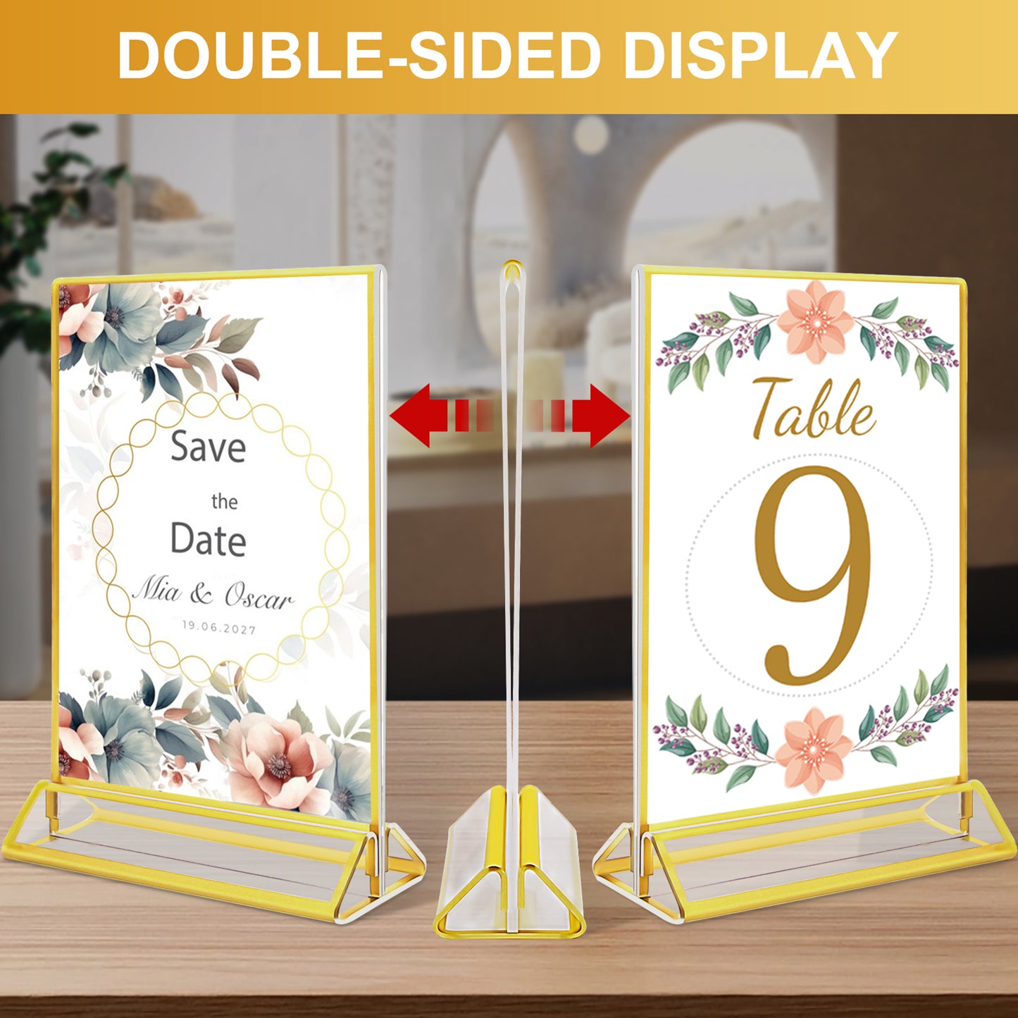 Acrylic Gold Sign Holder, 4 x 6 Gold Picture Frames Clear Double Sided Menu Holder for Wedding Table Number 10 Pack