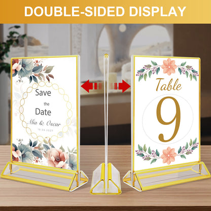 Acrylic Gold Sign Holder, 4 x 6 Gold Picture Frames Clear Double Sided Menu Holder for Wedding Table Number 10 Pack