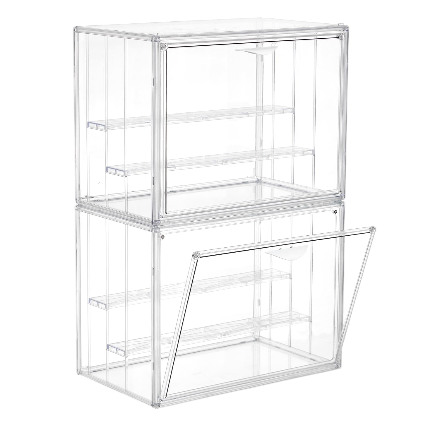 Acrylic Display Case for Collectibles 3 Layer 2Pcs Adjustable Figure Display Case with Magnetic Door Clear Stackable Display Box for Figures Showcase，Ideal for Blind Box Figures & Model Collectibles