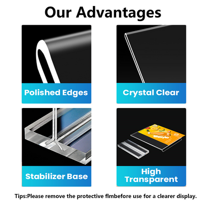 Acrylic Sign Holder 4x6”, 15 Pack Clear Double Sided Vertical Display Stand for Tabletop， for Menu, Flyers, Photos, Perfect for Restaurants, Retail Stores, Office Desks, Exhibitions