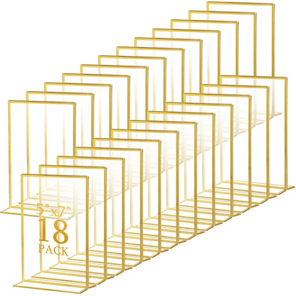 Acrylic Sign Holder 5 x 7 Inch 18 Pack Gold Frames Wedding Table Number Holders, Double Sided Clear Picture Frames, Vertical Table Number Display Stands for Weddings, Events, Menus, Home & Office Decor