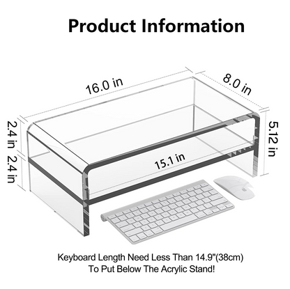 Acrylic Clear Monitor Stand Riser 2 Tier, 5.12" High Computer Shelf Organizer for Laptop, PC, Printer, and Media Storage Desk Organizer Shelf