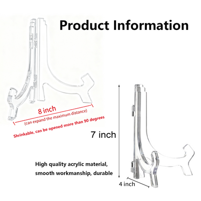 Acrylic Easel Clear Stand 6 Pack 7 Inch， Picture Frames, Books, Photos, or Signs – Transparent Plate Display Stand for Home & Office Decor