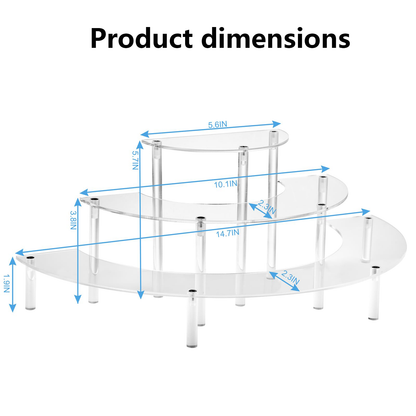 Acrylic Display Risers 3 Tier 2 PACK Clear Cupcake Stand Risers, Perfume Stand Organizer, Half Moon Dessert Stand, HENABLE Shelf Risers for Display Stands for Food, Amiibo Funko POP Figure，Collectibles