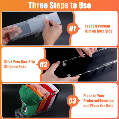 Clear Acrylic Hat Organiser for Baseball Caps 2 Pack，No Install Desktop Display Stand for 14 Caps，Transparent Cap Rack Holder for Closet, Dresser & Office