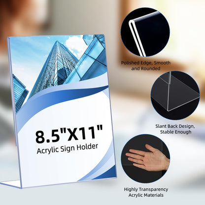 Acrylic Sign Holder Clear 8.5 x 11,12 Pack Plastic Display Stands for Tabletop, Desktop L-Shape Acrylic Stands for Flyers, Documents, Office, Restaurants Menus, Stores Flyers