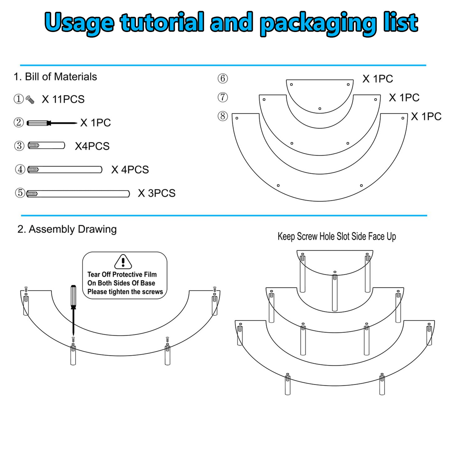 Acrylic Display Risers 3 Tier 2 PACK Clear Cupcake Stand Risers, Perfume Stand Organizer, Half Moon Dessert Stand, HENABLE Shelf Risers for Display Stands for Food, Amiibo Funko POP Figure，Collectibles