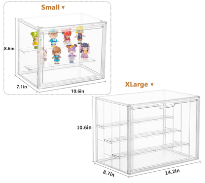 Acrylic Display Case for Collectibles 3 Layer 2Pcs Adjustable Figure Display Case with Magnetic Door Clear Stackable Display Box for Figures Showcase，Ideal for Blind Box Figures & Model Collectibles