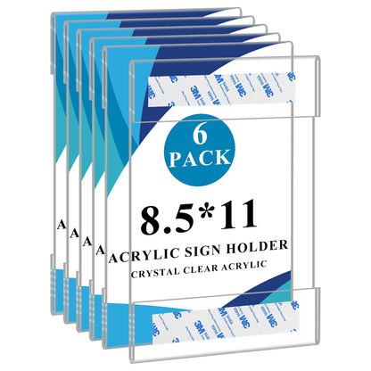 Acrylic Sign Holder 8.5 x 11 Wall Sign Holders  6 Pack