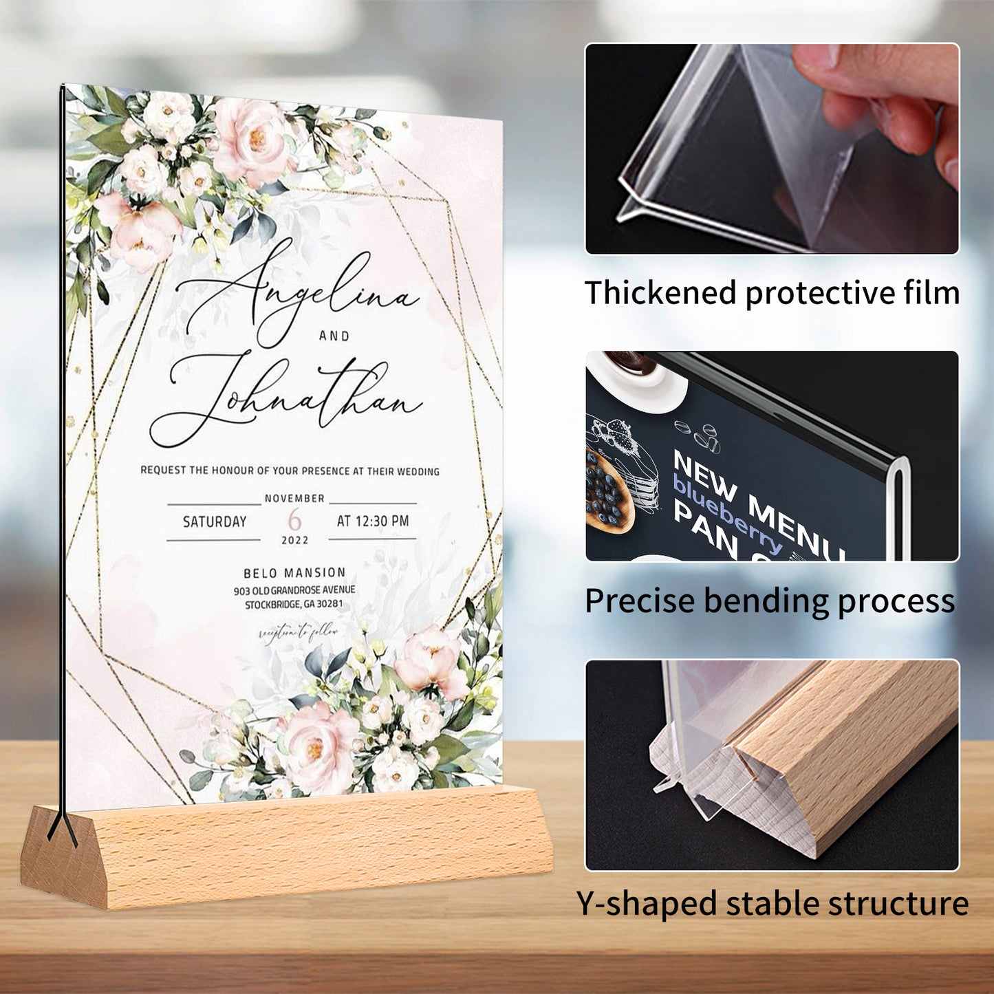 Acrylic Sign Holder 4 x 6 Vertical Wooden Sign Holder 6 Pack Plastic Display Stand