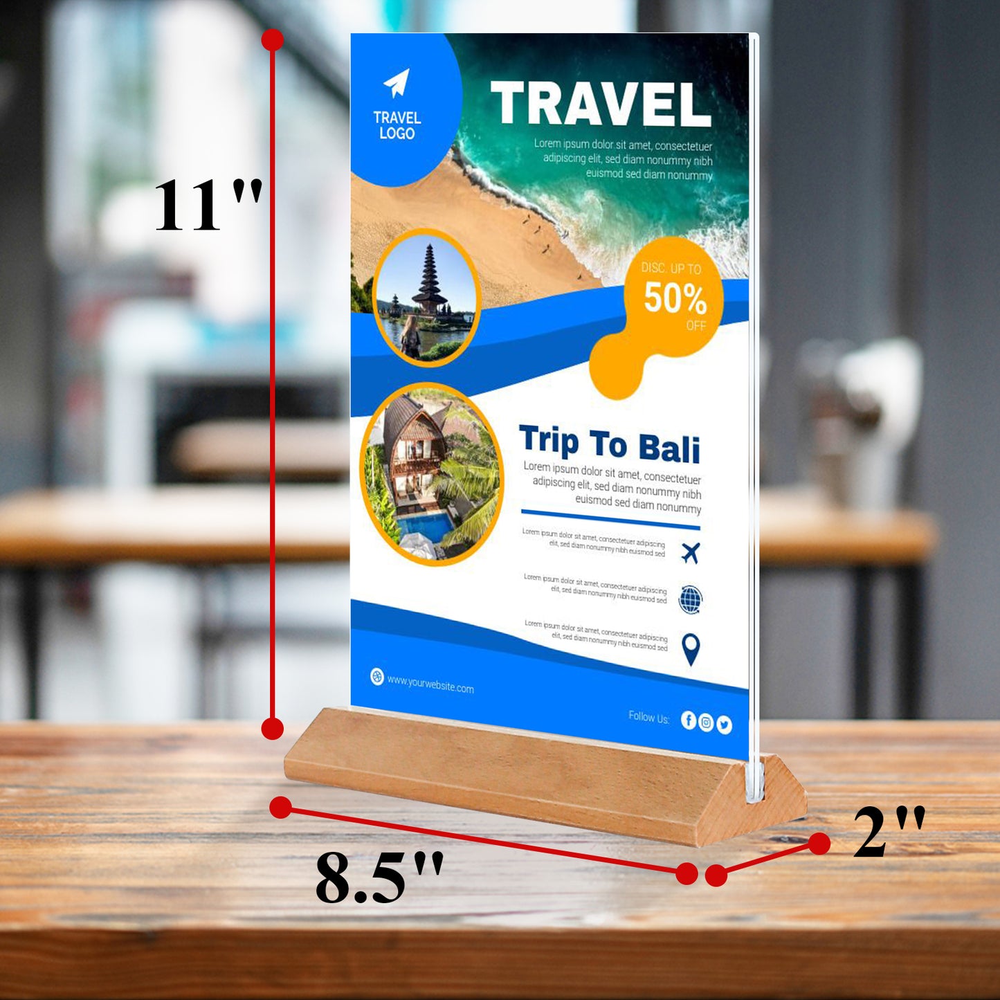 Wooden Acrylic Sign Holder 8.5 x 11 Inches,6 Pack Plastics Sign Holder Plastic Display Stands Paper Holder TableTop Frames  Sign Holder Flyer Holder for Office Store