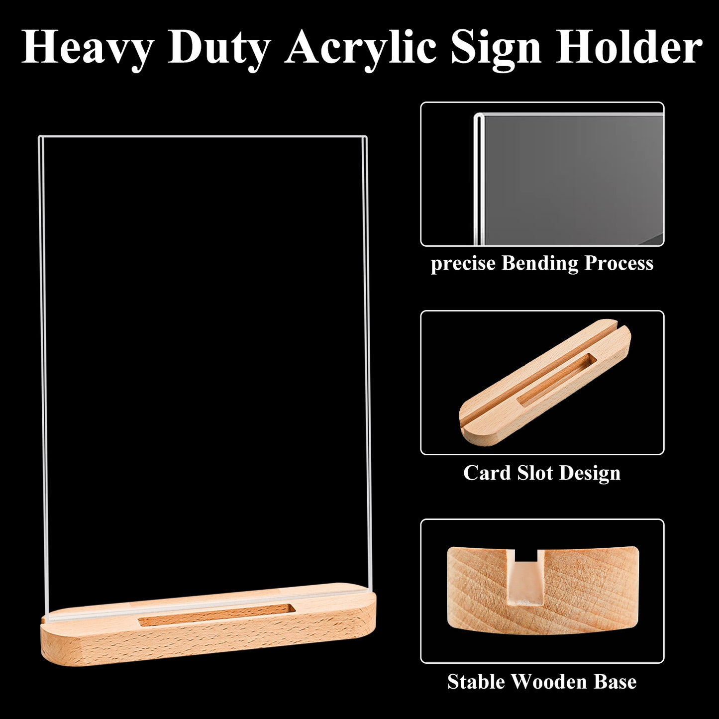 Acrylic Sign Holder 8.5 x 11 3 Pack Wooden Sign Holder Plastic Display Stand Paper Holder Picture Photo Frames for Office Store