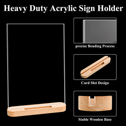 Acrylic Sign Holder 8.5 x 11 3 Pack Wooden Sign Holder Plastic Display Stand Paper Holder Picture Photo Frames for Office Store