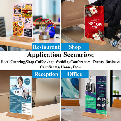 Wooden Acrylic Sign Holder 8.5 x 11 Inches,6 Pack Plastics Sign Holder Plastic Display Stands Paper Holder TableTop Frames  Sign Holder Flyer Holder for Office Store