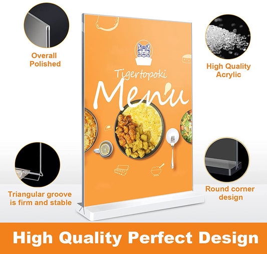 Acrylic Sign Holder, 8.5 × 11 inches Double-Sided Desktop Display Holder, 4 Pack Plastic Display Stand, T-Shaped Sign Holder Suitable for Homes Restaurants Offices Shops