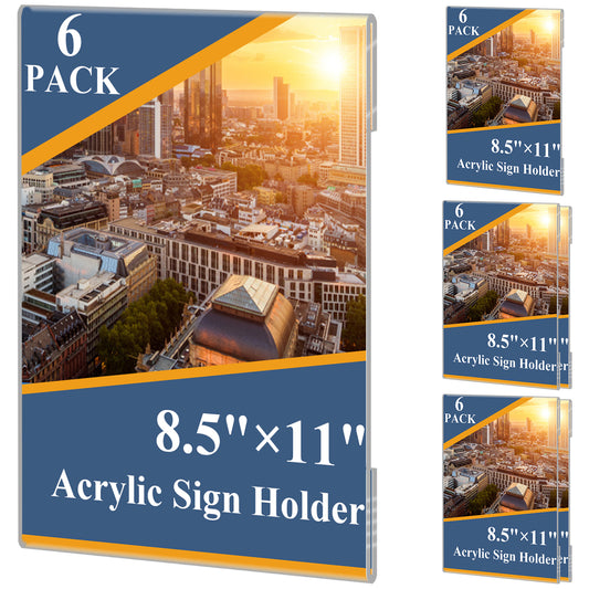Acrylic Sign Holder 8.5 x 11 Wall Sign Holders  6 Pack