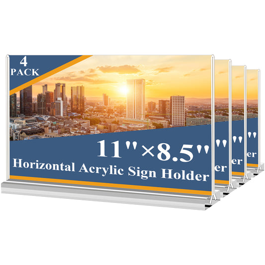Acrylic Sign Holder 8.5x11 Inches 4 Pack Landscape, Plastic Flyer Display Holder for Office, Store, Restaurant -Horizontal