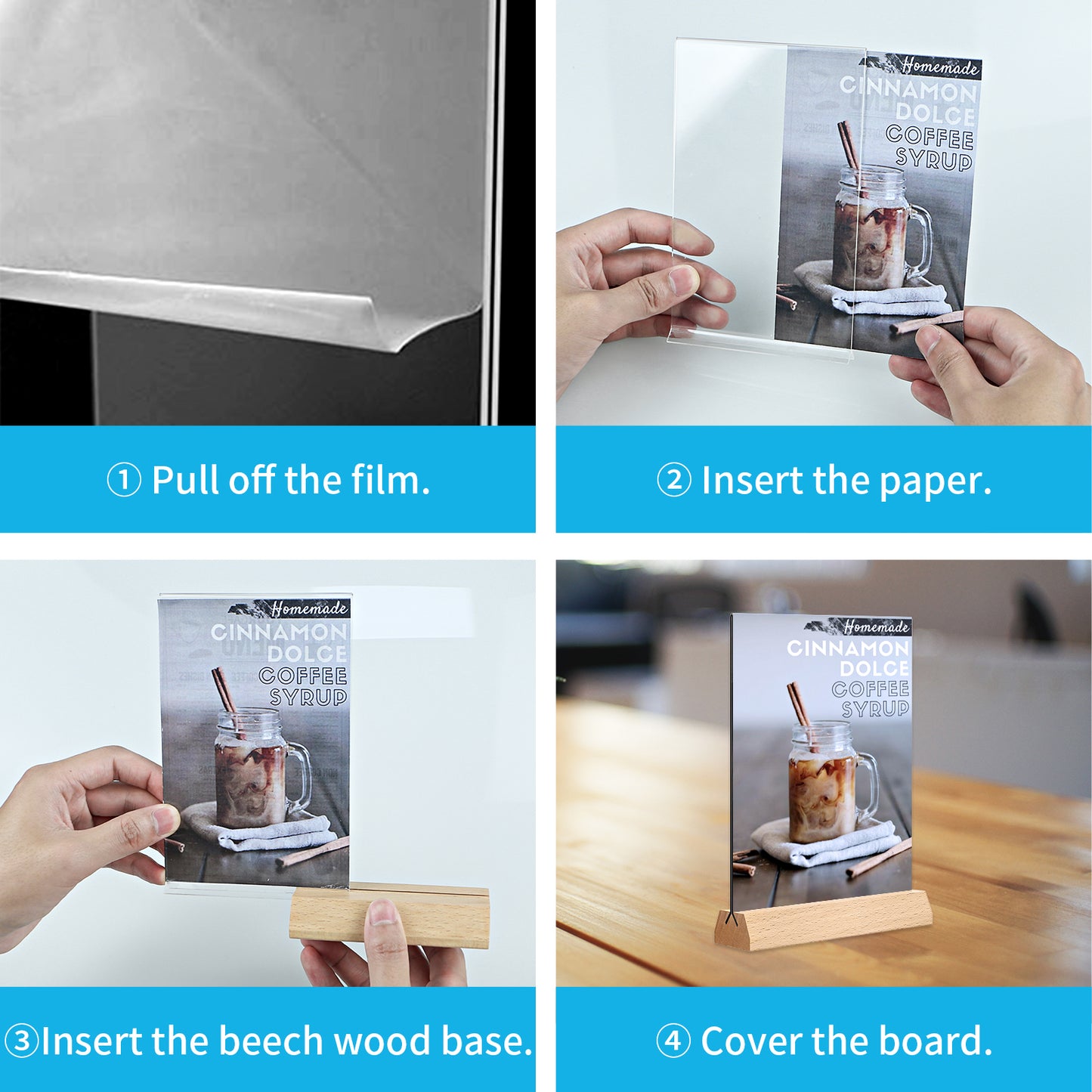 Acrylic Sign Holder 4 x 6 Vertical Wooden Sign Holder 6 Pack Plastic Display Stand